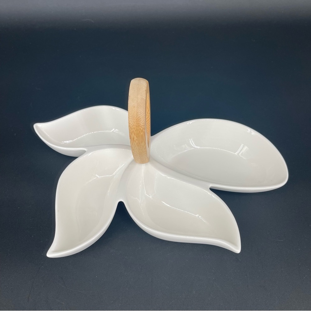 Brandani Octopus Porcelain and Natural Bamboo Serving Dish